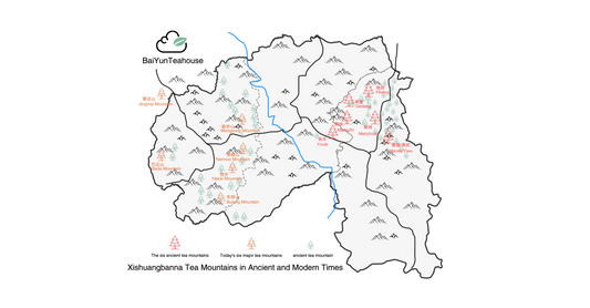 Comparative map of the six major tea mountains in ancient and modern times
