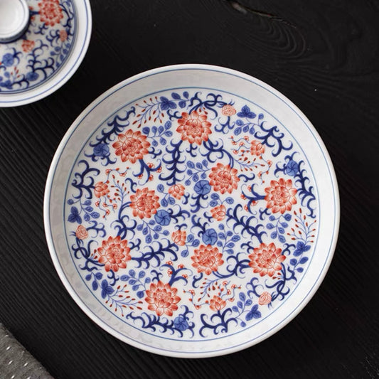 Blue-and-white Lotus Vine Tea Pot Stand with Underglaze Red