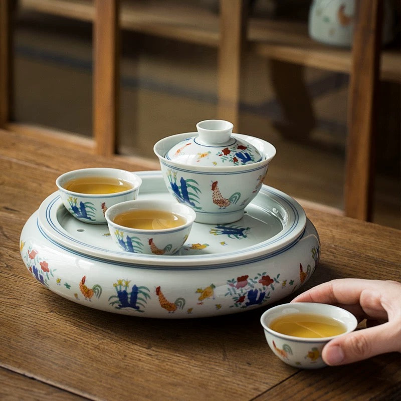 Inspired Doucai “Chicken Cup” Tea Tray Set