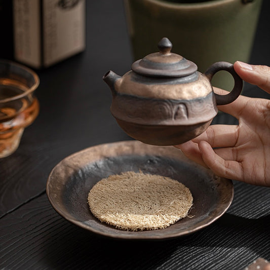 Hand-gilt old rock mud "Teapot Stand（壶承）" and "Pot（壶）"