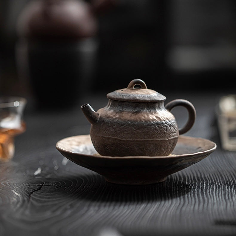 Hand-gilt old rock mud "Teapot Stand（壶承）" and "Pot（壶）"