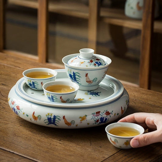 Inspired Doucai “Chicken Cup” Tea Tray Set